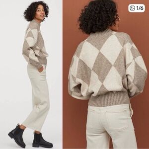 Pringle of Scotland x H&M jacquard-knit wool sweater grey & white Sz XS